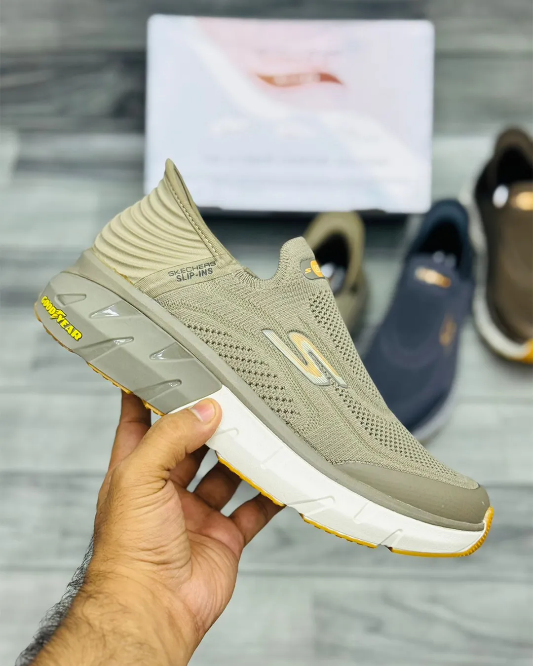 "Denzy GoWalk Max Slip-Ins Men's Olive Green Slip-On Walking Sneakers | Breathable Knit Upper | Ultra Cushioned White Sole | Maximum Comfort Walking Shoes"