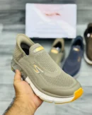 "Denzy GoWalk Max Slip-Ins Men's Olive Green Slip-On Walking Sneakers | Breathable Knit Upper | Ultra Cushioned White Sole | Maximum Comfort Walking Shoes"