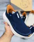 "Navy Blue Casual Shoes Men | Breathable Knit Mesh Upper | Chunky White Cushioned Sole | Easy Slip-On Design | Stylish Daily Wear Sneakers for Men