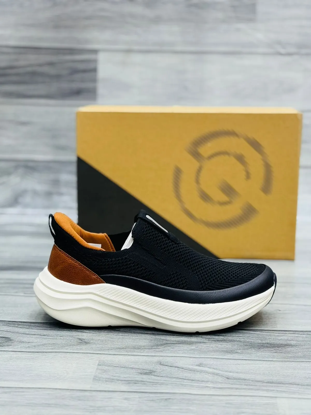 "Denzy Black Knit Slip On Men | Breathable Knit Mesh Upper | Chunky White Cushioned Sole | Easy Slip-On Design | Premium Daily Wear Sneakers"