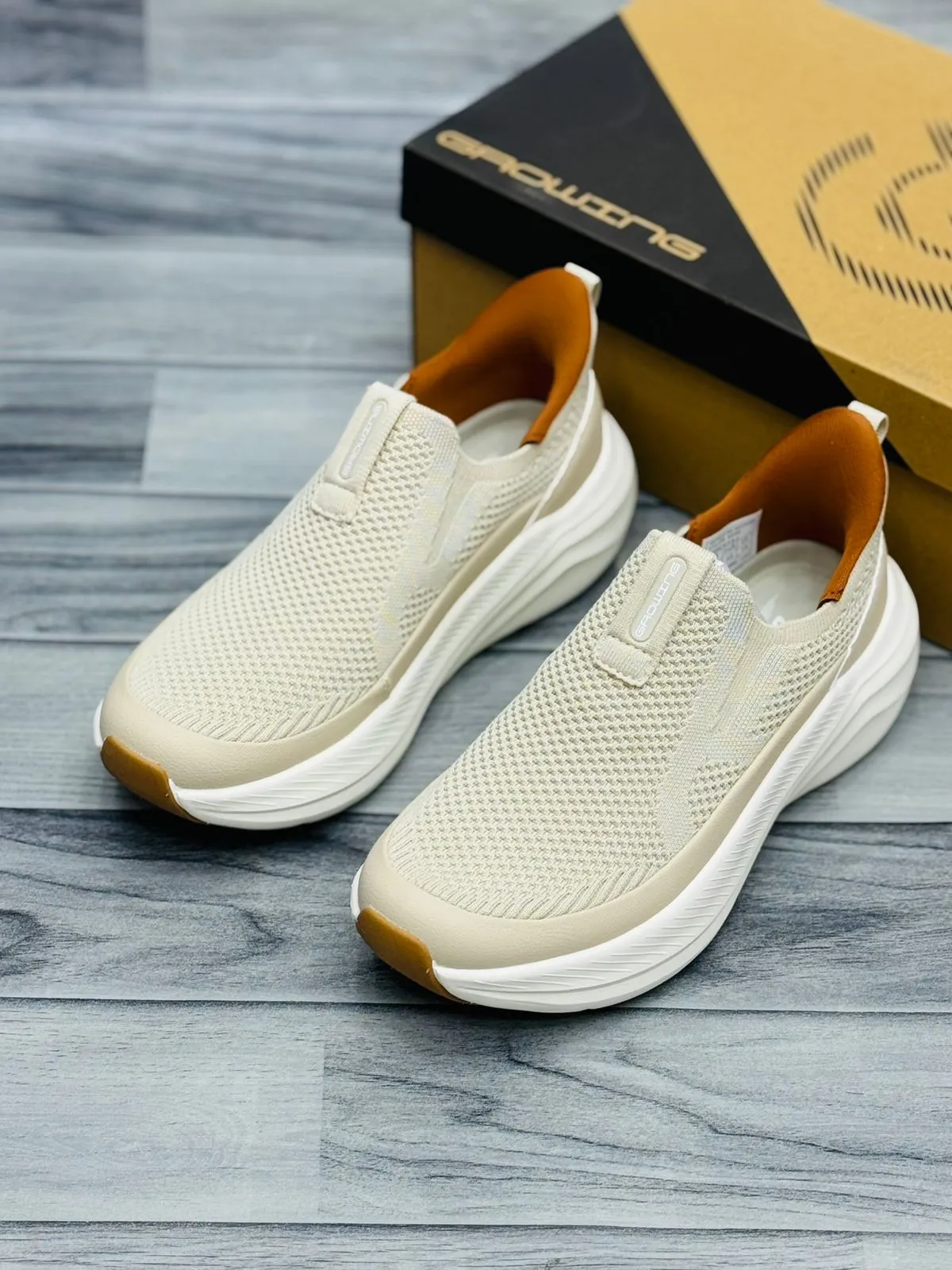 "White Comfort Shoes Without Laces | Breathable Knit Mesh Upper | Ultra Cushioned Sole | Easy Slip-On Design | All Day Comfort Walking Shoes for Men"