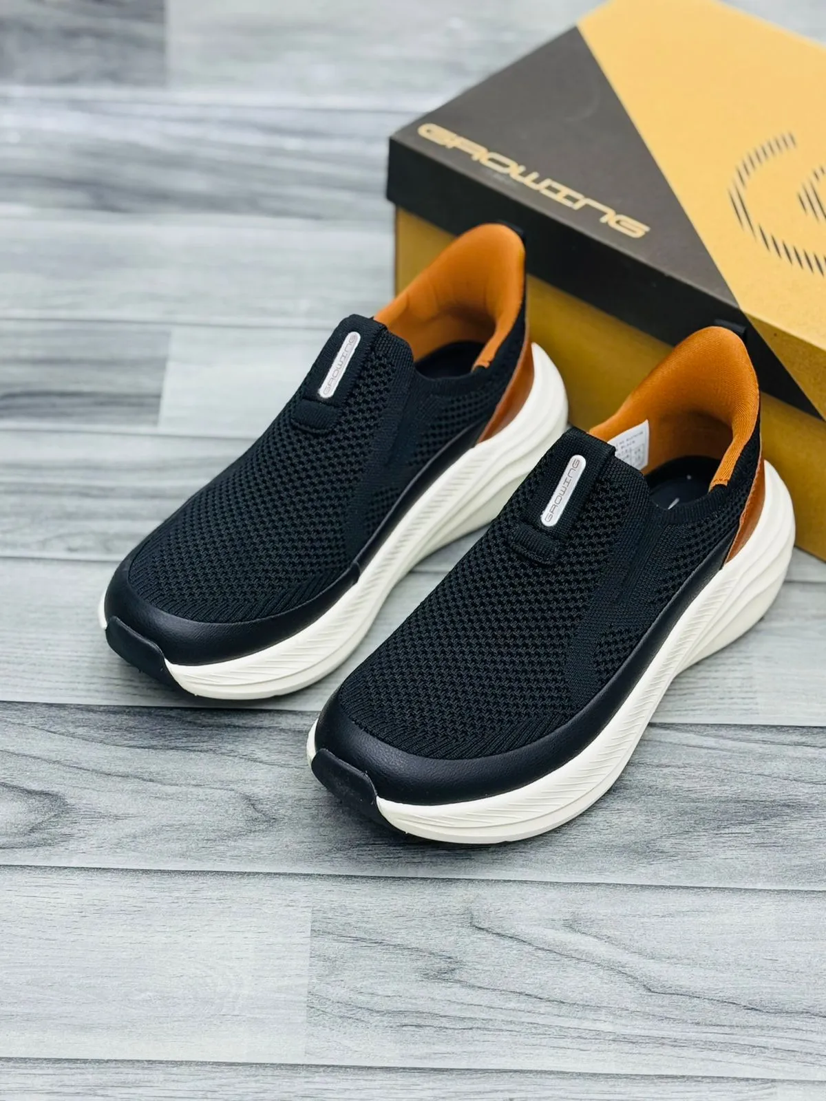 "Denzy Black Knit Slip On Men | Breathable Knit Mesh Upper | Chunky White Cushioned Sole | Easy Slip-On Design | Premium Daily Wear Sneakers"