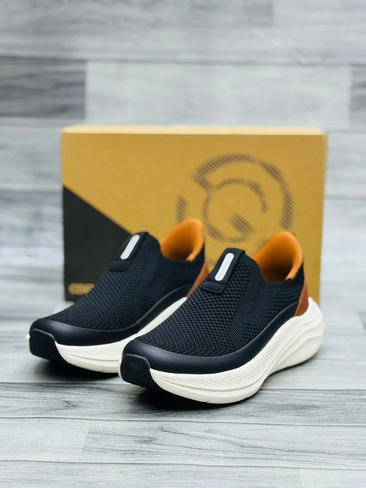"Denzy Black Knit Slip On Men | Breathable Knit Mesh Upper | Chunky White Cushioned Sole | Easy Slip-On Design | Premium Daily Wear Sneakers"