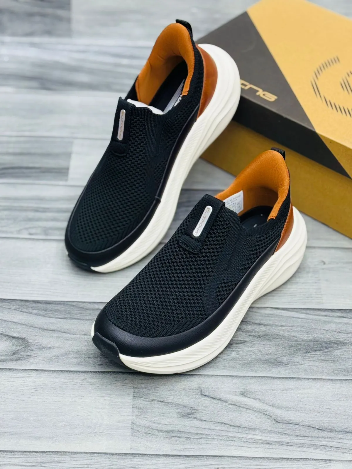 "Denzy Black Knit Slip On Men | Breathable Knit Mesh Upper | Chunky White Cushioned Sole | Easy Slip-On Design | Premium Daily Wear Sneakers"